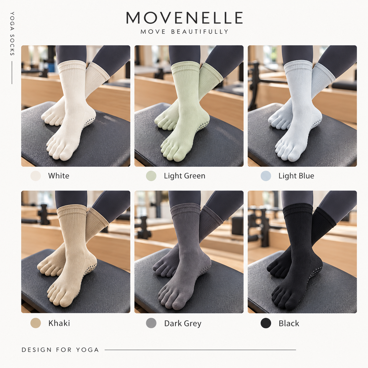 Mid-Calf Five-Toe Grip Socks | Pilates & Yoga Non-Slip Socks