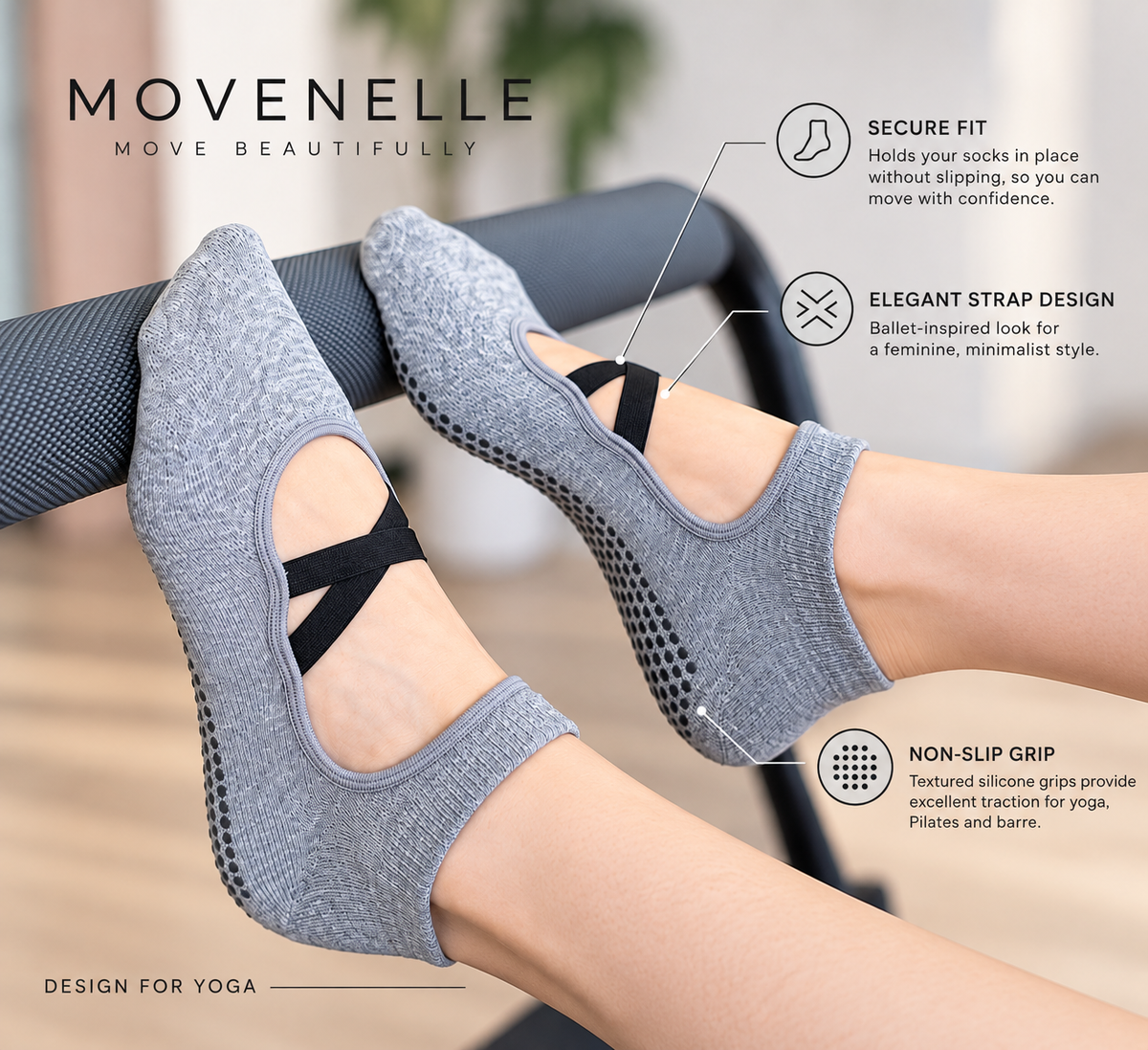 Ballet Cross Strap Grip Socks – Non-Slip Pilates & Yoga Socks