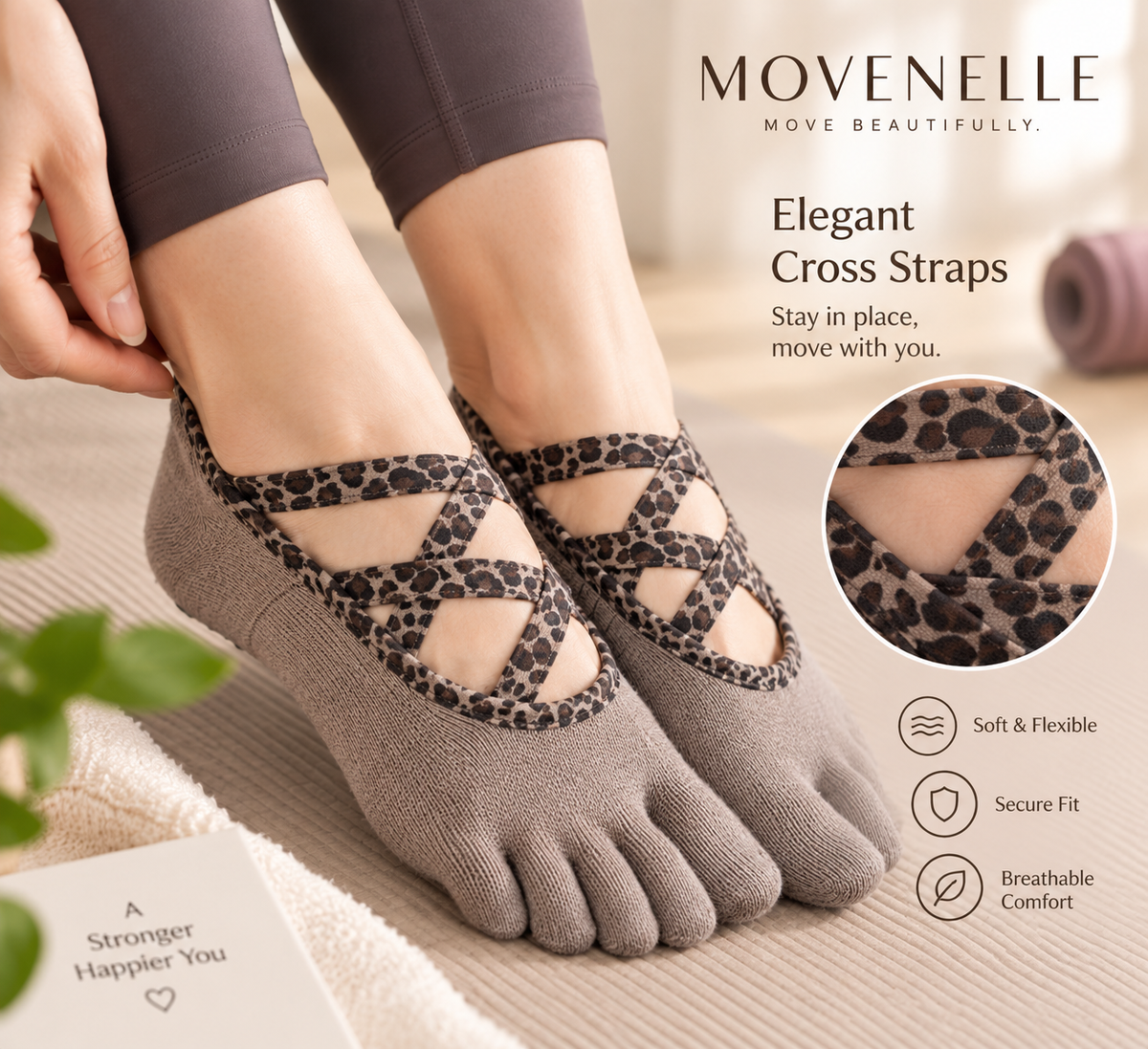 MOVENELLE leopard cross-strap five-toe socks strap detail