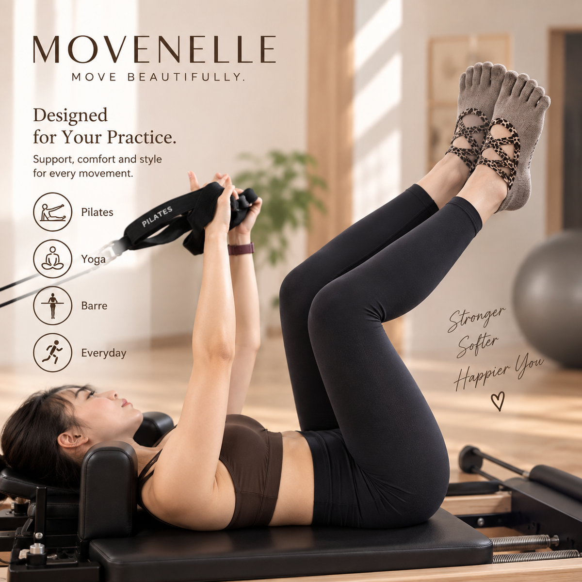 MOVENELLE leopard grip toe socks for Pilates