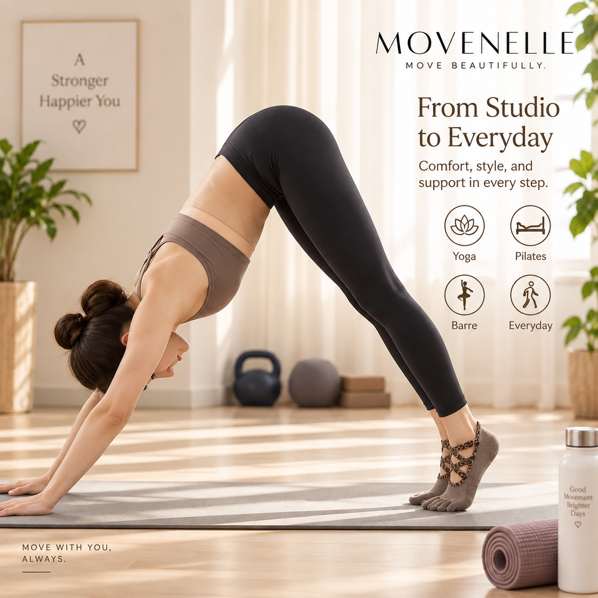 MOVENELLE leopard grip toe socks for yoga